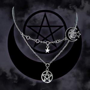 gothic pentacle necklace - goth choker - witch necklace - layered choker