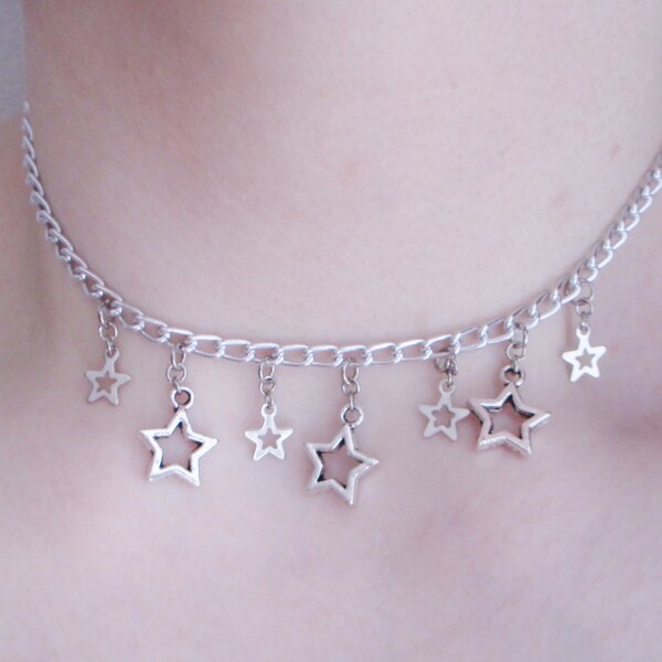star choker necklace - pastel goth - kawaii - grunge - chain choker - kawaii choker - boho - pastel grunge