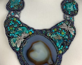 BEADED STATEMENT COLLAR, Beaded Bib Collar Necklace handmade collar,  statement collar, evening wear jewelry, jane bari design, druzy collar