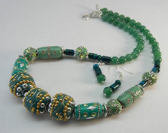 Australian jewellery green jewelry hand made jewelry gift set of jewelry KASHMIRI BEAD necklace and earring set