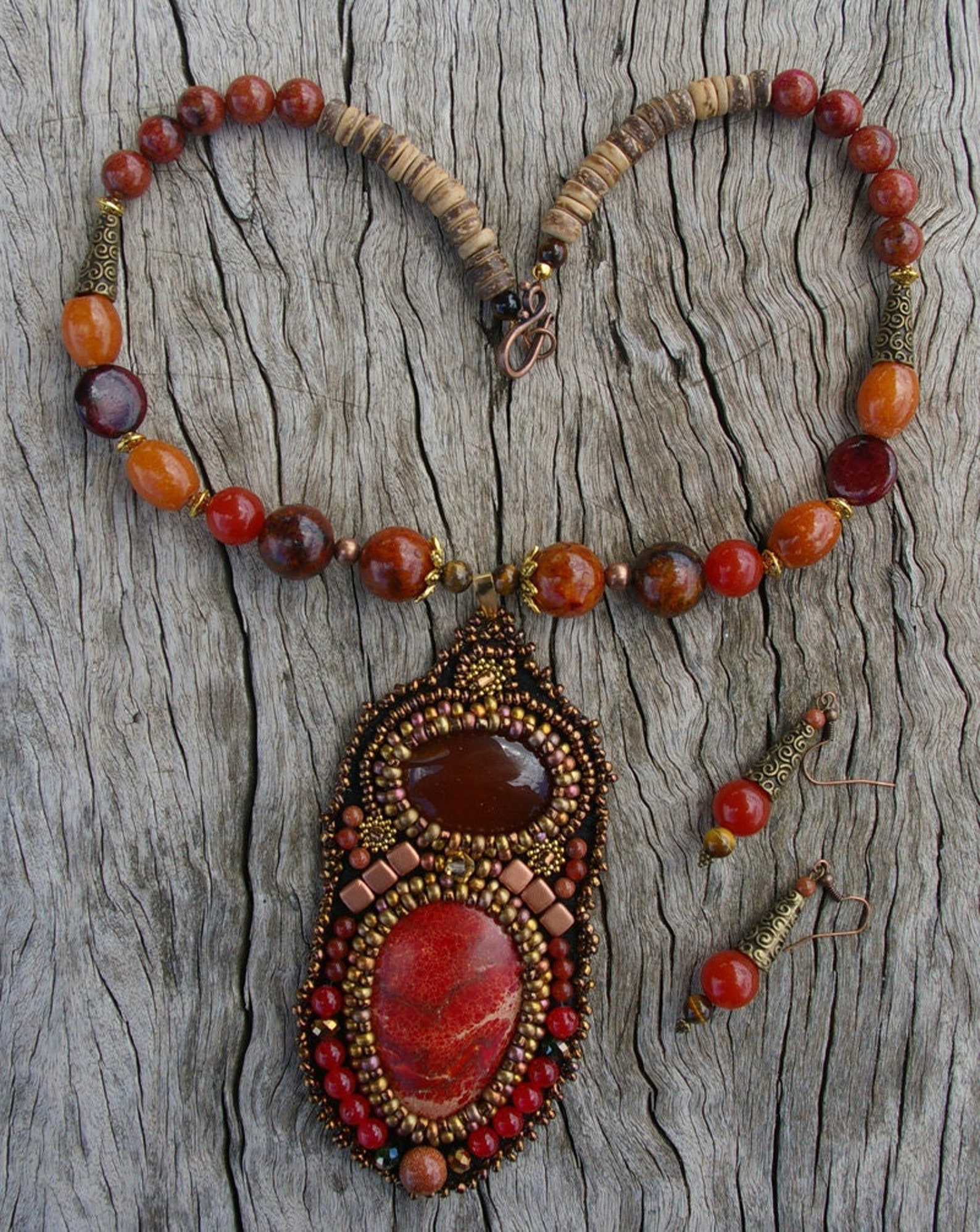 RED EARTH TREASURE Semi Precious Stones Beaded Pendant - Etsy