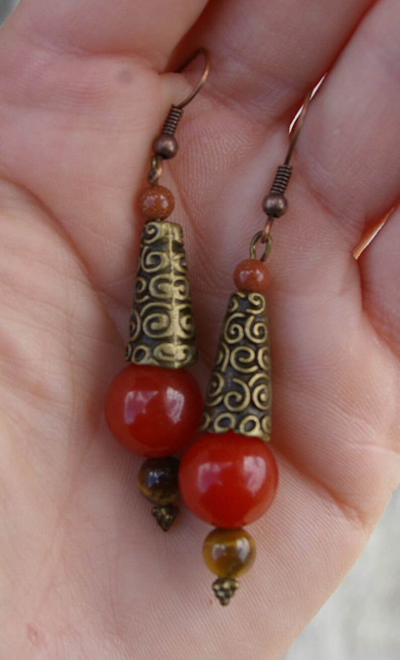 RED EARTH TREASURE Semi Precious Stones Beaded Pendant Etsy