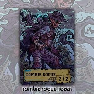 Ficha de pícaro zombi: juego de cartas de mesa de fantasía MTG Magic the Gathering personalizado y modificado, coleccionable, Outlaws Thunder Junction