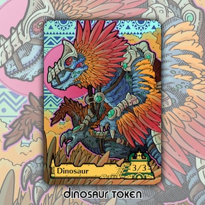 Ficha de dinosaurio - Cartas coleccionables personalizadas para juegos de mesa de fantasía, MTG, Magic the Gathering, Commander Lost Caverns, Ixalan, Palani y Huatli