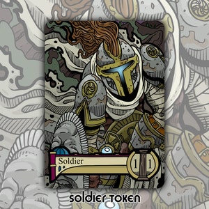 Ficha de soldado - Juego de cartas de juego de mesa de fantasía MTG Magic the Gathering personalizado y alterado, coleccionable, Kaldheim, comandante, guerrero, humano