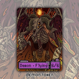 Demon Token - Juego de cartas de juego de mesa de fantasía MTG Magic Gathering personalizado y alterado, colección Duskmourn Black Flying Ritual Chamber