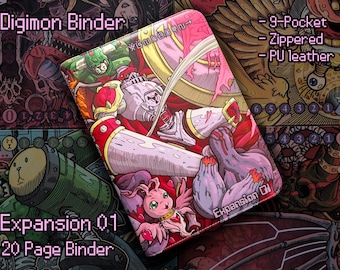 Digimon Binder - Expansion 01 - 9-Pocket Zippered Card Game DCG Storage - Digital Hazard - Gallantmon Sakuyamon MegaGargomon Beelzemon