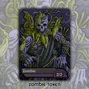 Ficha de zombi - Juego de cartas de juego de mesa de fantasía MTG Magic the Gathering personalizado coleccionable Altered Commander EDH Black Necrobloom