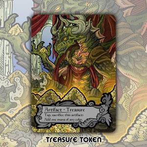 Treasure Token - Juego de cartas de juego de mesa de fantasía Magic the Gathering personalizado de MTG, coleccionable, Altered Commander EDH WOE Eldraine Korvold