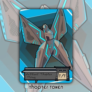 Ficha de Thopter en liquidación: juego de cartas de mesa de fantasía MTG Magic the Gathering modificado personalizado, coleccionable Kamigawa Neon DnD denegado