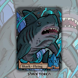 Ficha de tiburón: juego de cartas de mesa de fantasía Magic the Gathering personalizado y modificado, coleccionable, Ikoria Commander 2020 Flying