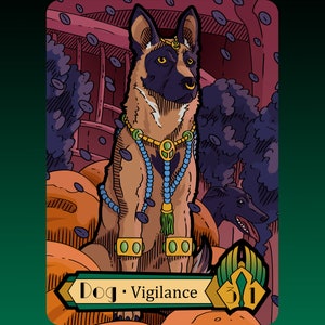 Ficha de perro - Juego de cartas de fantasía para el juego de mesa MTG Magic Gathering, personalizado y modificado, coleccionable Streets New Capenna Jinnie Vigilance