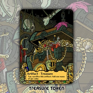 Ficha de Tesouro - Jogo de Tabuleiro de Fantasia MTG Magic the Gathering Personalizado Conjunto de Cartas Colecionáveis Altered Commander Legends EDH Artefato Dourado