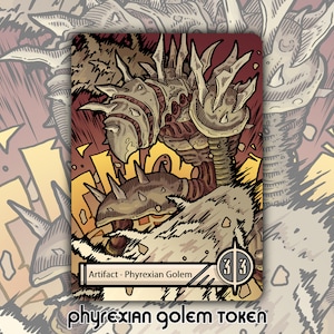 Ficha de Gólem Pirexiano: Juego de cartas de fantasía para el juego de mesa MTG Magic Gathering, modificado y personalizado, artefacto de empalmador de cuchillas de Pirexia.