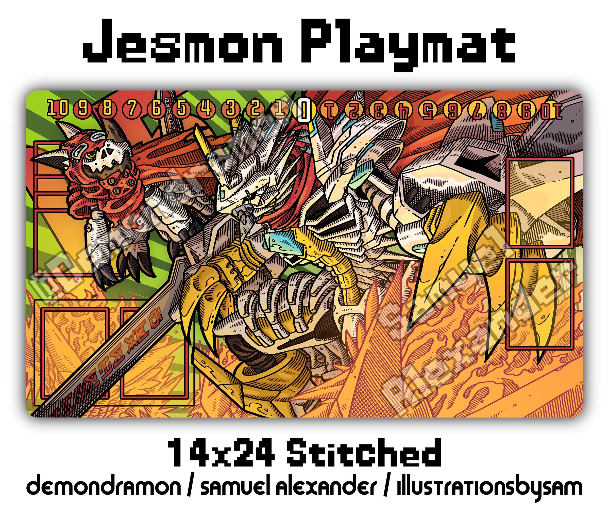 Jesmon Playmat - 14x24 Digimon Card Game DCG Stitched Edges Red