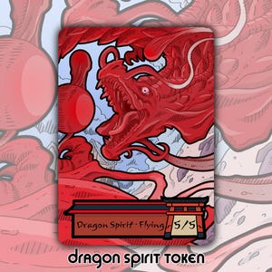 Ficha de espíritu de dragón: juego de cartas de mesa de fantasía MTG Magic the Gathering personalizado y modificado, coleccionable Kamigawa Neon DnD Goro