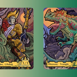 Vampire & Dinosaur Tokens - Custom MTG Magic the Gathering Fantasy Board Game Card Gaming Collectible Commander Ghalta Ixalan MOM Machine
