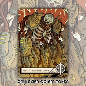 Ficha de gólem pirexiano: juego de cartas de fantasía para juegos de mesa MTG Magic Gathering personalizado y modificado, artefacto empalmador de cuchillas de Phyrexia coleccionable