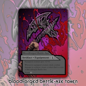 Ficha de hacha de batalla forjada en sangre - Cartas coleccionables para juegos de mesa de Innistrad, MTG, Magic the Gathering, DnD y Commander.