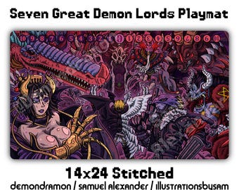 CLEARANCE Seven Great Demon Lords Playmat - 14x24 Digimon Card Game DCG Stitched Edges Creepymon Lilithmon Beelzemon Leviamon Lucemon Gate