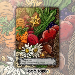 Ficha de comida - Juego de cartas de juego de mesa de fantasía Magic the Gathering personalizado de MTG, coleccionable, EDH, Bloomburrow, BLB, Camellia, Ygra, Dreyleader