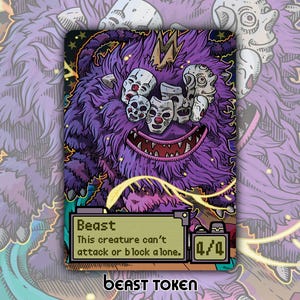 Ficha de bestia: juego de cartas de mesa de fantasía MTG Magic the Gathering personalizado y alterado, coleccionable, Duskmourn, Bestia blanca, Toby