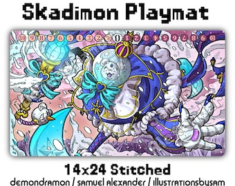 Skadimon Playmat - 14x24 Digimon Card Game DCG Stitched Edges Blue Yellow Frigimon Liberator