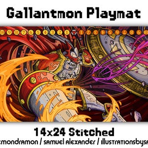 Tapete de juego Gallantmon - Juego de cartas Digimon 14x24 DCG Bordes cosidos Rojo Púrpura Crisis Royal Megidramon Dukemon Guilmon WarGrowlmon Growlmon