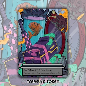 Ficha del tesoro: juego de cartas de mesa de fantasía MTG Magic the Gathering modificado a medida, coleccionable Kamigawa Neon DnD Atsushi
