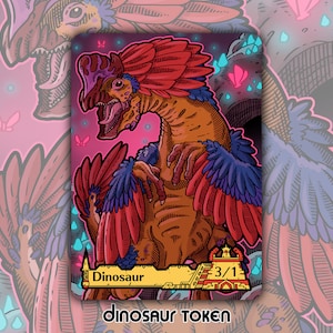 Ficha de dinosaurio - Cartas de juego de mesa de fantasía personalizadas Magic the Gathering de MTG, coleccionables, Commander Lost Caverns, Ixalan Bonehoard, poético