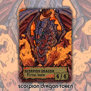 Ficha de dragón escorpión: juego de cartas de mesa de fantasía MTG Magic the Gathering modificado a medida, coleccionable Thunder Outlaws Junction