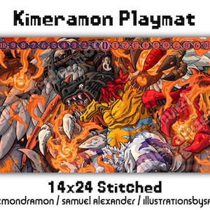 キメラモン プレイマット - 14x24 デジモンカードゲーム DCG ステッチエッジ パープルホワイト DM コンポジット 対戦モンスター