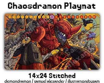Chaosdramon Playmat - 14x24 Digimon Card Game DCG Stitched Edges Red Black Machine Cyborg DM Metal Empire Machinedramon Analog