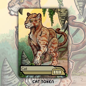 Ficha de gato en liquidación: juego de cartas de mesa de fantasía MTG Magic Gathering personalizado y alterado, coleccionable, Modern Horizons, White Ocelot Pride