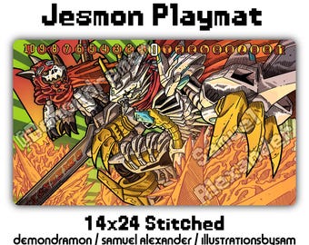 Jesmon Playmat - 14x24 Digimon Card Game DCG Stitched Edges Red Huckmon Sistermon Gankoomon