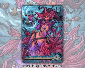 Merfolk Wizard - Custom Token for Magic the Gathering 1/1 Lorwyn Blue