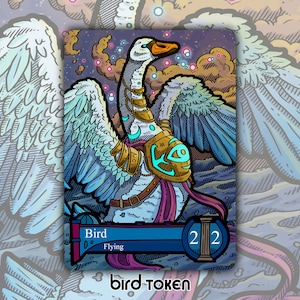 Ficha de pájaro: juego de cartas de mesa de fantasía MTG Magic the Gathering personalizado y modificado, coleccionable, Theros Beyond EDH Born Gods Swan Song