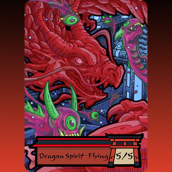 Dragon Spirit Token - Custom MTG Magic the Gathering Fantasy Board Game Card Gaming Collectible Commander Flying Kamigawa Goro MOM Machine