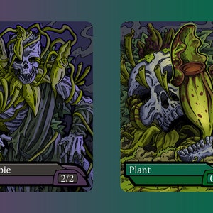 Zombie, ficha de planta - 2 cartas personalizadas del juego de mesa Magic the Gathering Fantasy de MTG, coleccionables, Altered Commander EDH Green Necrobloom