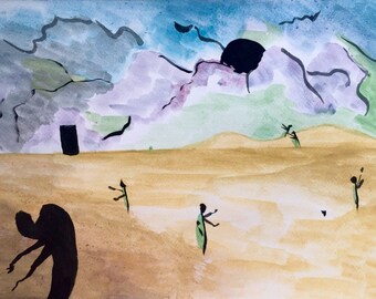 Searching for your plan  - original expressive watercolour painting, surreal  landscape - creepy artwork art