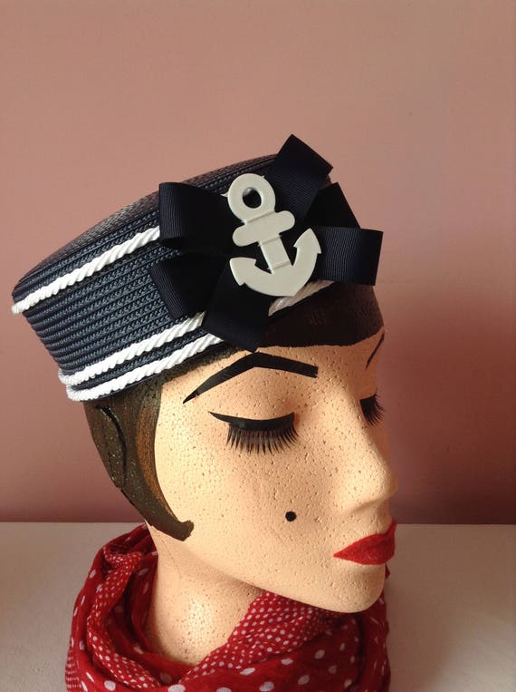 Vintage Navy Pillbox Hat BELLINDA - Navy Blue Pillbox Hat With Vintage Birdcage Veil  main image 4