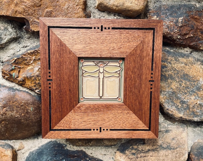 Craftsman Style Framed Dragonfly Motawi Tile Mission Style Wall Art Etsy
