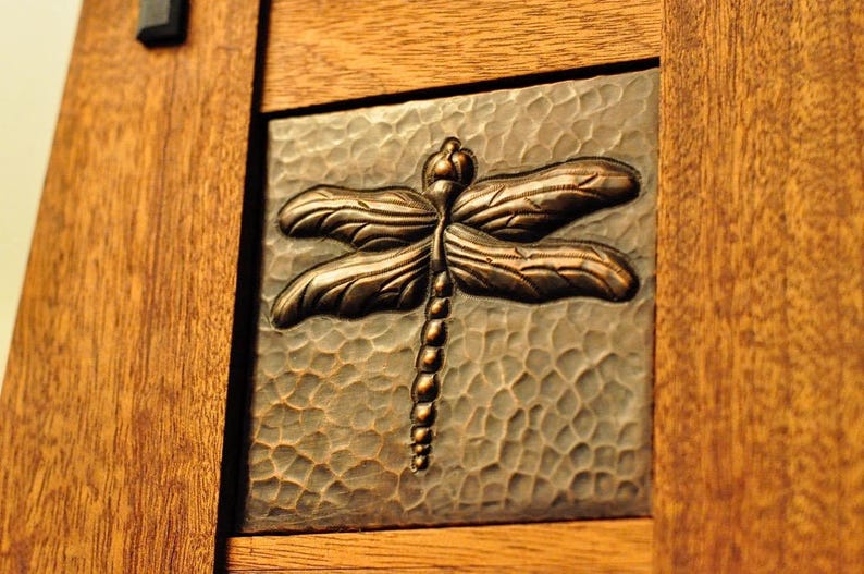 Craftsman Tile Frame with 4x4 Copper Dragonfly Tile Mission Style Bungalow Arts and Crafts image 2