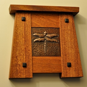 Craftsman Tile Frame with 4x4 Copper Dragonfly Tile Mission Style Bungalow Arts and Crafts image 3