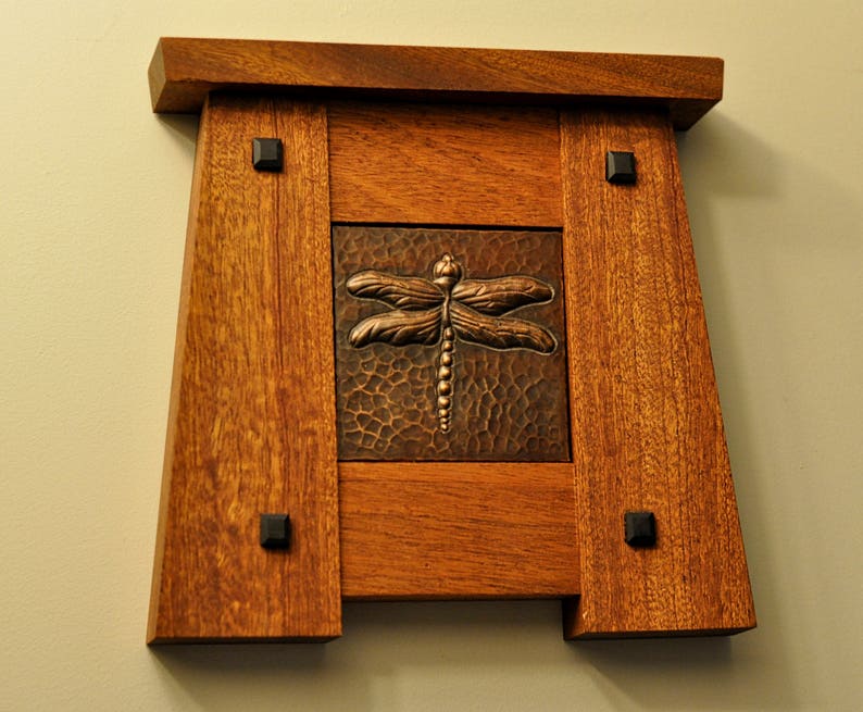 Craftsman Tile Frame with 4x4 Copper Dragonfly Tile Mission Style Bungalow Arts and Crafts image 3