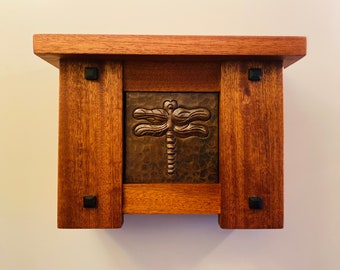 Arts and Crafts Style Doorbell Cover made with Mahogany Mission and Craftsman Style Chime Cover with Copper Dragon Fly