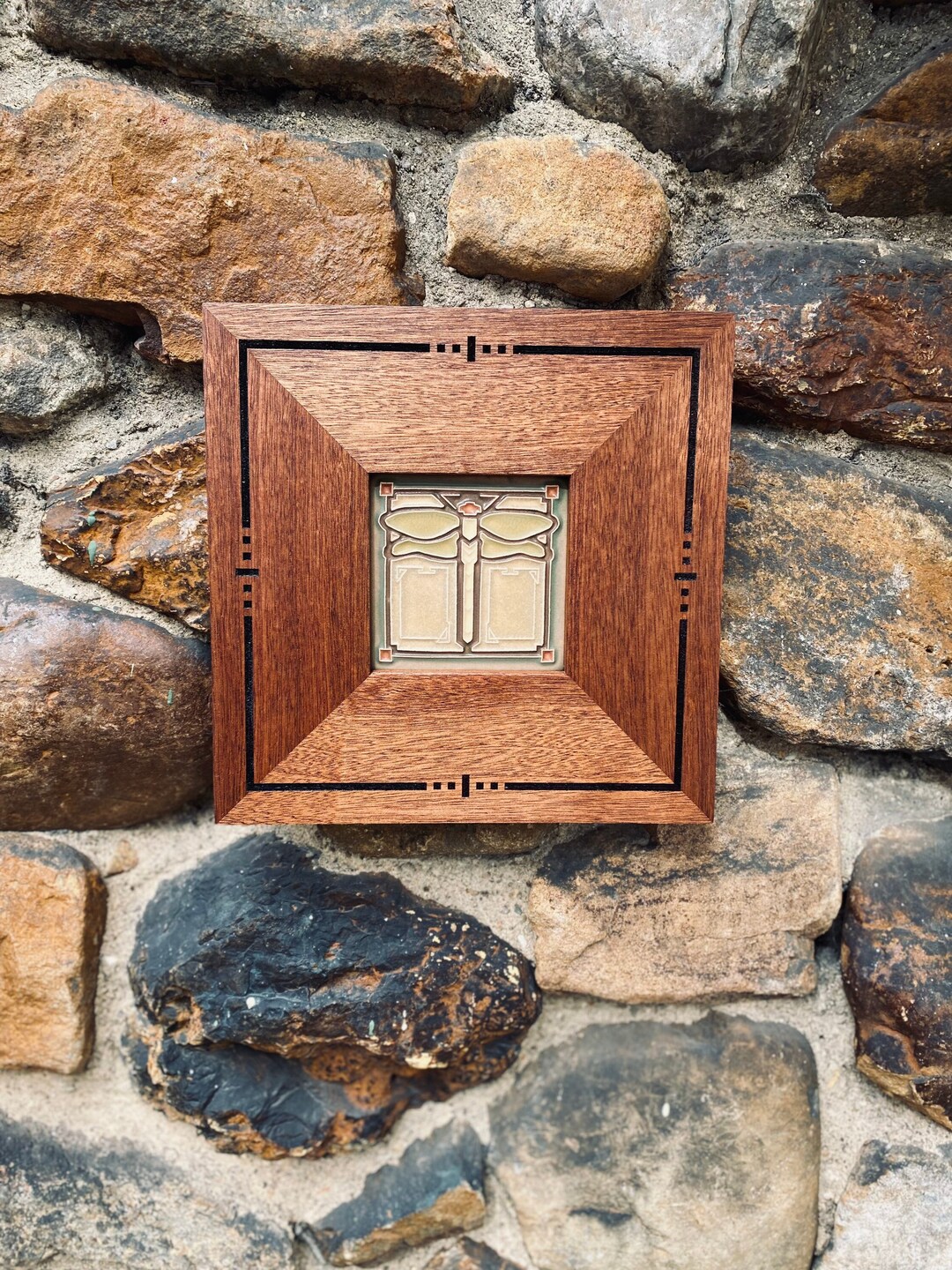 Craftsman Style Framed Dragonfly Motawi Tile Mission Style Wall Art Etsy