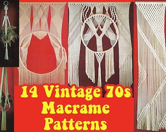 14 Vintage Makramee Muster - 70er Jahre Makramee Muster Makramee Pflanzer Makramee Wandbehang How to Macrame Easy DIY Makramee Kit Makramee Knoten