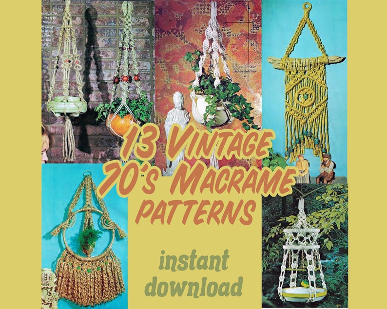 13 Vintage Macrame Patterns 70's Macrame Pattern Macrame Planter Macrame Hanging How to Macrame Easy DIY Macrame Kit Macrame Knots image 1