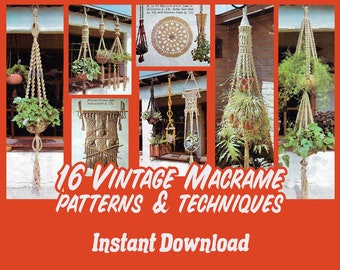 16 Vintage Macrame DIY Pattern Download - 70's Macrame Wall Hanging Pattern Macrame Plant Hanger Vintage Boho Plant Hanger Bohemian Wall